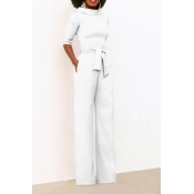 Chic Turtleneck Half Sleeves White Polyester One-p