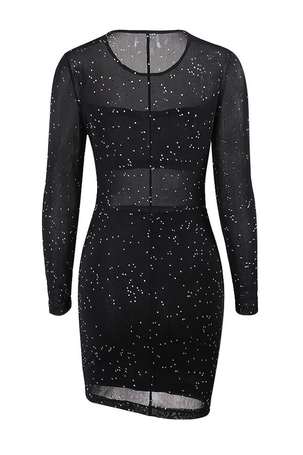 Lovely Sexy Round Neck See-Through Sequins Decoration Black Polyester Sheath Mini Dress от Lovelywholesale WW