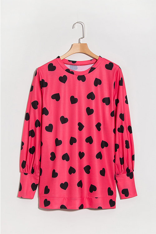 

Lovely Fashion Round Neck Heart-shaped Printed Red Blending T-shirt