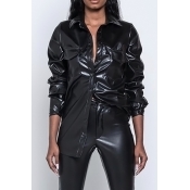 Lovely Fashion Turndown Collar Long Sleeves Single