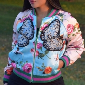 Lovely Fashion V Neck Flowers And Birds Printed Bl