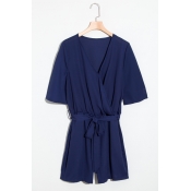 Lovely Fashion V Neck Short Sleeves Blue Chiffon O