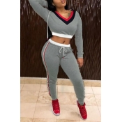 Lovely Fashion Hooded Collar Striped Grey Polyeste