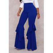 Lovely Trendy Mid Waist Falbala Zipper Design Blue