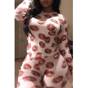 Lovely Casual Round Neck Printing Pink Twilled Sat