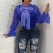 Lovely Fashion Turtleneck See-Through Nailed Pearl