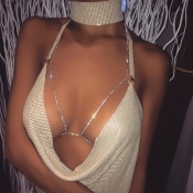 Lovely Sexy V Neck Backless Sequins Decoration Whi