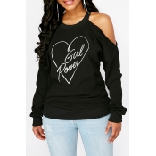 Lovely Casual Round Neck Letters Printed Cold-shou