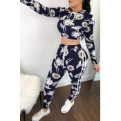 Lovely Casual Hooded Collar Floral Printed White T