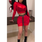 Lovely Sexy Round Neck See-Through Red Polyester T
