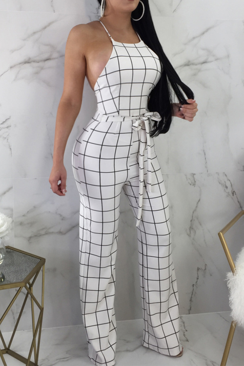 

Lovely Sexy Backless White Polyester One-piece Jumpsuits
