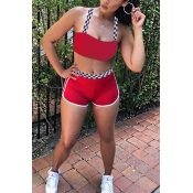 LovelyRed Polyester Shorts Striped Bateau Neck Sle