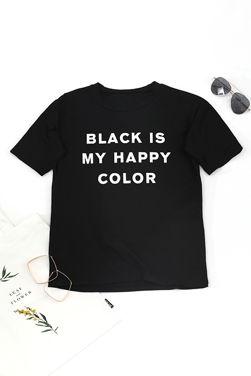 

Lovely Casual Round Neck Short Sleeves Letter Printed Black Cotton Blends T-shirt