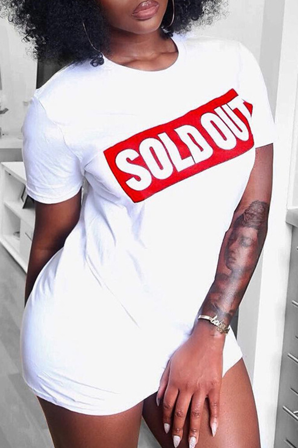 

Lovely Casual Round Neck Letter Printed White Cotton Blends T-shirt