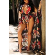 Lovely Euramerican Floral Printed Black One-piece 