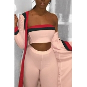 Lovely Fashion Bateau Neck Striped Khaki Polyester