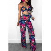 Lovely Multi Polyester Pants Print Bateau Neck Sle