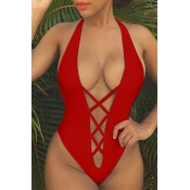 Lovely Not Padded Solid One Pieces