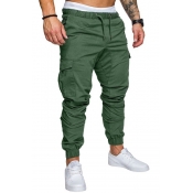 Lovely Casual Mid Waist Army Green Cotton Pants fo