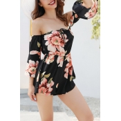 Lovely Chic Bateau Neck Floral Black Blending One-
