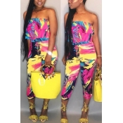 Lovely Fashion Bateau Neck Flounce Printing Red Qm