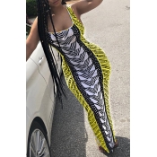 Lovely Stylish U Neck Striped Fold Yellow Milk Fib