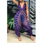 Lovely Bohemian V Neck Printing Purple Qmilch One-