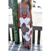 Lovely Bohemian V Neck Printing White Blending Ank