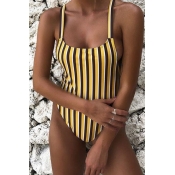 Lovely Fashion Striped Yellow Polyester One-piece 