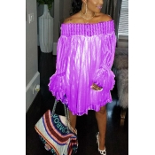 LovelyTrendy Dew Shoulder Falbala Design Purple La