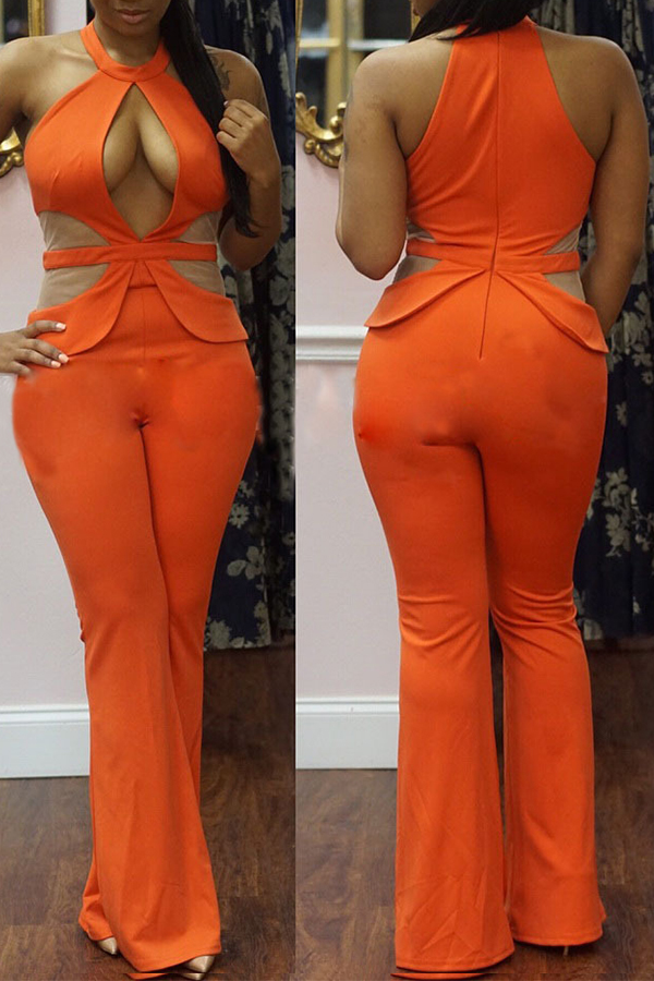 

Lovely Sexy Hollow-out Orange One-piece Jumpsuit
