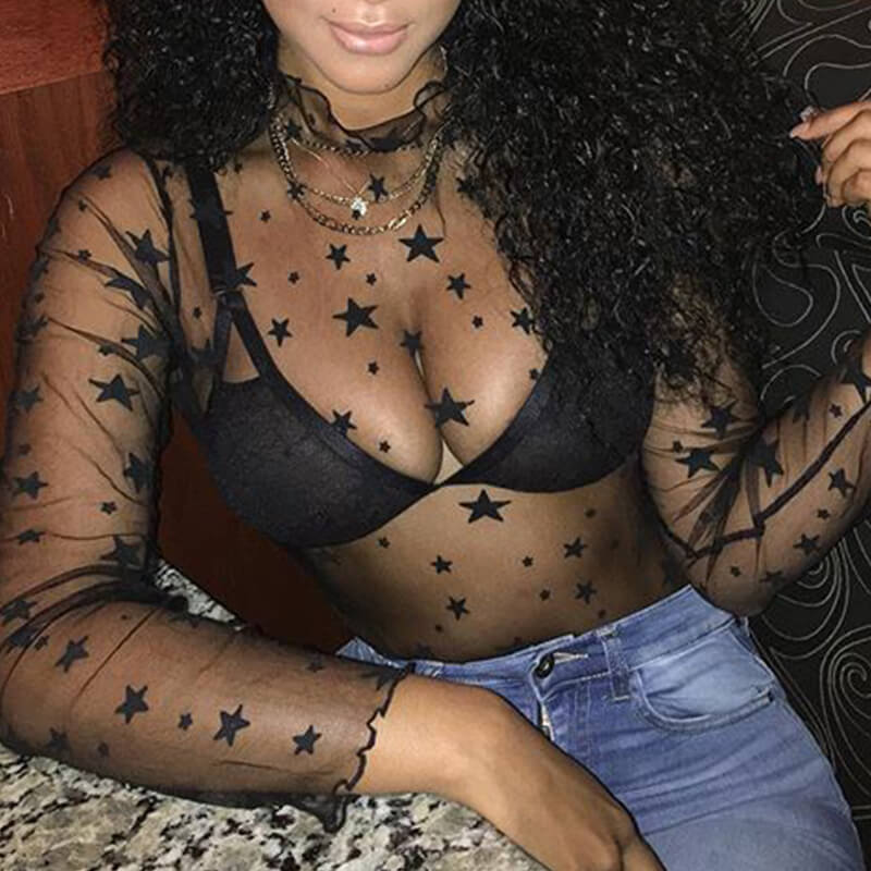 

Lovely Sexy See-Through Black Gauze Blouse