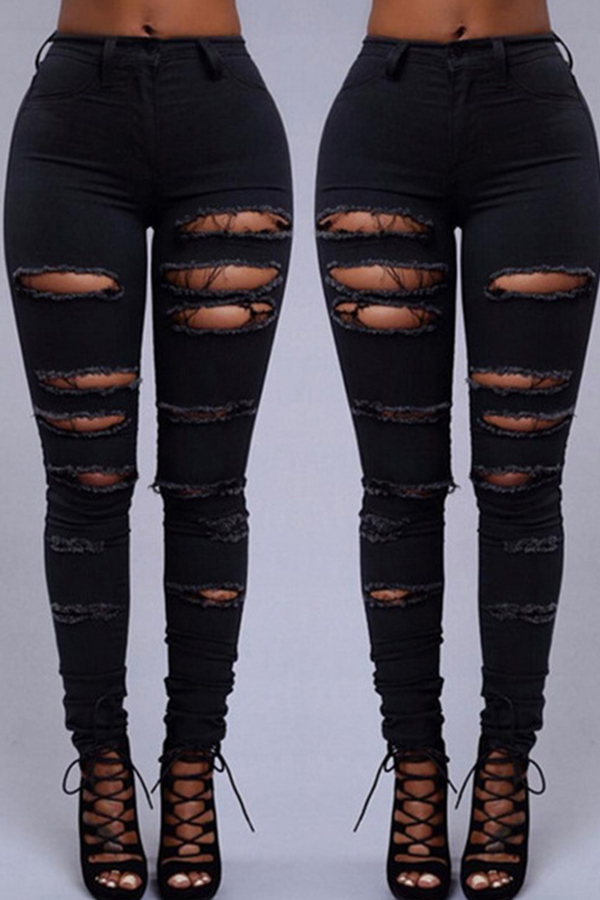 Lovely Euramerican Broken Holes Black Pants_Jeans_Bottoms_LovelyWholesale | Wholesale Shoes ...
