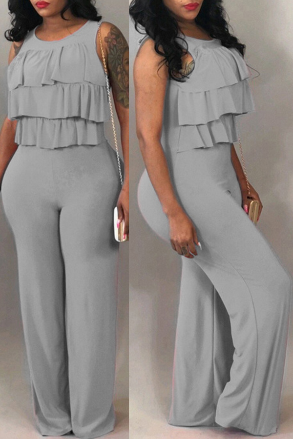 

Lovely Trendy Falbala Design Grey One-piece Jumpsuits