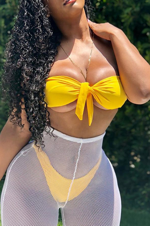 

Lovely Sexy Yellow Two-piece Swimwear