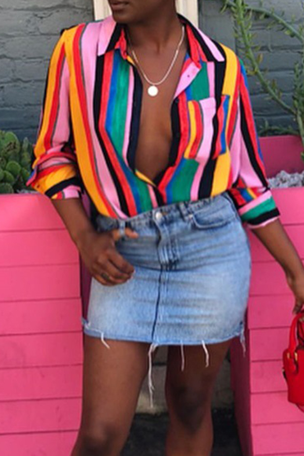 

Lovely Euramerican Striped Multi Blouses&Shirts