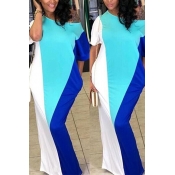 LovelyCasual Short Sleeves Patchwork Baby Blue Cot