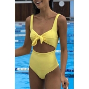 Lovely Yellow Spandex Skinny One-piece Swimwears