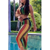 Lovely Sexy U Neck Hollow-out Striped Printed Two-