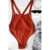 Lovely Sexy Backless Orange One-piece Swimwear