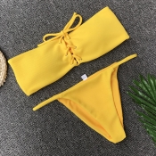 Lovely Yellow Lace-up Two-piece Swimwear