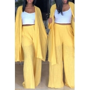 Lovely Casual Yellow Linen Two-piece Pants Set
