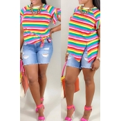 Lovely Casual Striped Cotton T-shirt