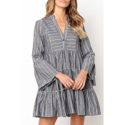 Lovely Trendy Striped Grey Cotton Blends Mini Dres
