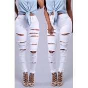 Lovely Euramerican Broken Holes White Pants