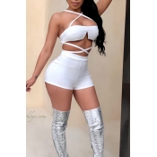 Lovely Sexy Dew Shoulder White Two-piece Shorts Se