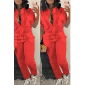 LovelyTrendy Button Design Red One-piece Jumpsuit
