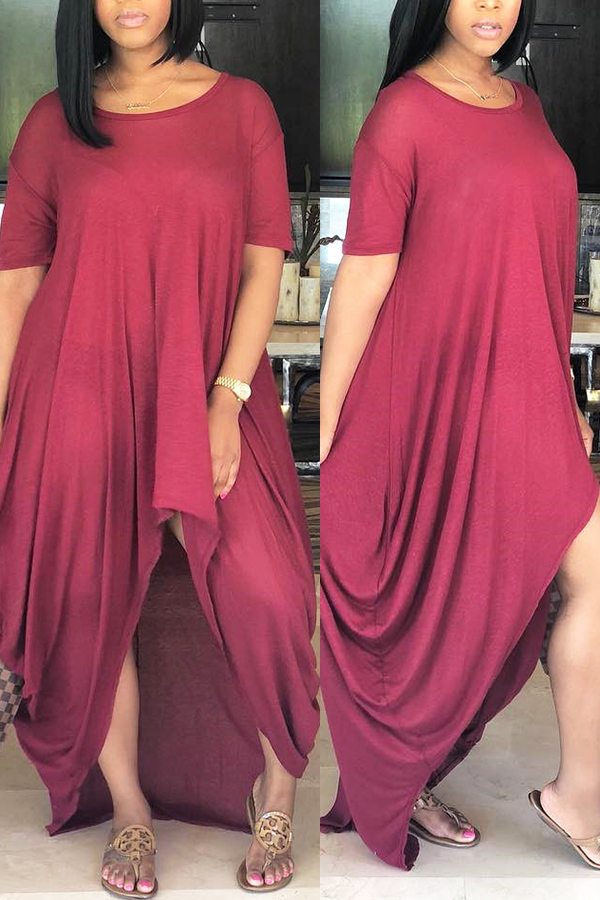 

LovelyCasual Asymmetrical Wine Red Floor Length Dress