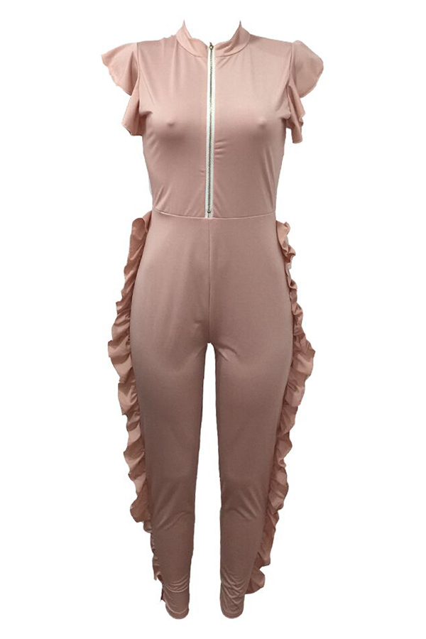 Lovely Trendy Flounce Apricot Onepiece Jumpsuit_Jumpsuit_Jumpsuits