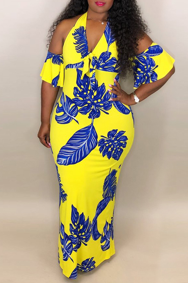 

Lovely Euramerican Floral Printed Yellow Ankle Length Dresses